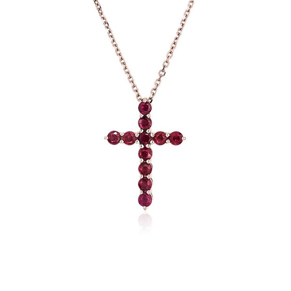 Genuine Precious Gem Ruby Cross Necklace Pendant - Picture 1 of 8